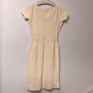 Vintage Cream Short Sleeve Wool Sweater Dress
